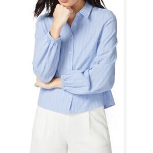 Court & Rowe Classic Preppy Blue Textured Button Front Collared Blouse Size M